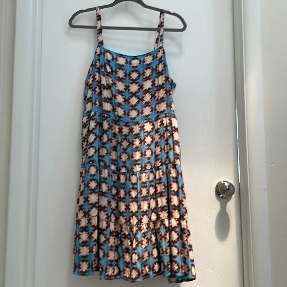 LOFT Blue Brown Floral Print Spaghetti Strap Dress - Picture 1 of 4